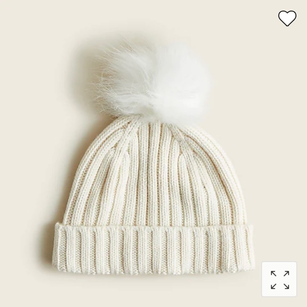 JCrew Ivory Ribbed Pom-Pom Beanie